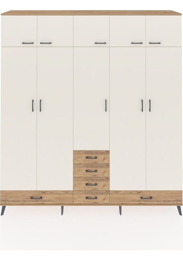Hyperion Dolap 6 Raflı 6 Çekmeceli 4 Askılı 220x44x243 Çam-aytaşı/çam Aytası/atlas Çam