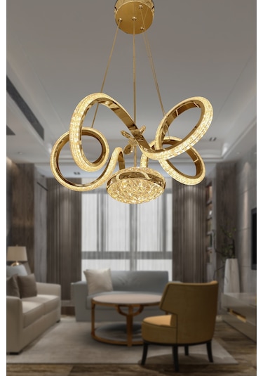 Kıvrım Eliza Tek Toplu Simli Slikonlu Modern Oturma Led Avizesi - Kumandasız / Gold Gold