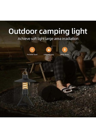 Bloomnest Çoklu Modlu Şarj Edilebilir Kamp Lambası - Abajur Ve Tripodlu - Ücretsiz El Feneri Ve Parlaklık Ayarı - Siyah Fan0599 Newway Siyah