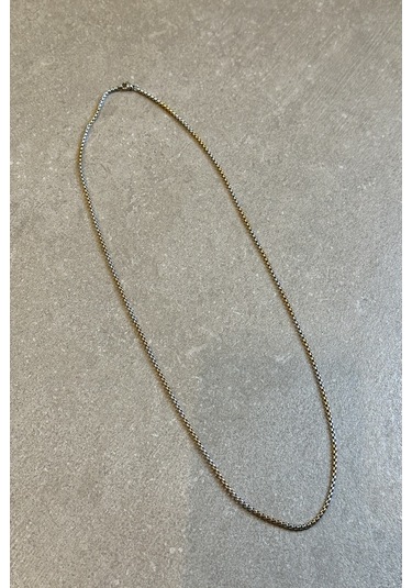 Örgü Model Şık Tasarım Silver Gold Renk Gümüş Ve Altın Renk 316l Çelik Zincir Kolye 65cm Altın - Gümüş