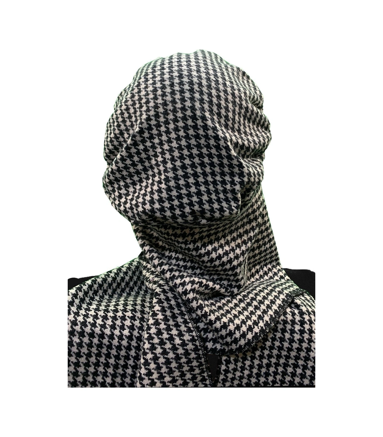 Yün Kasket Şapka Atkılı Küçük Kazayağı Desenli Siyah-krem Hazır Türban Tesettür Bone Bere Siyah-beyaz