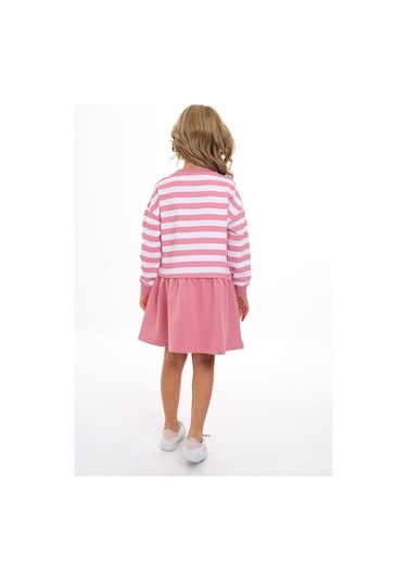 Toontoy Kız Çocuk Çizgili Elbise Gülkurusu