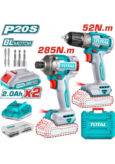 Total TCKLI20272E 20V 2.0A Akülü Kömürsüz Matkap + Darbeli Vidalama