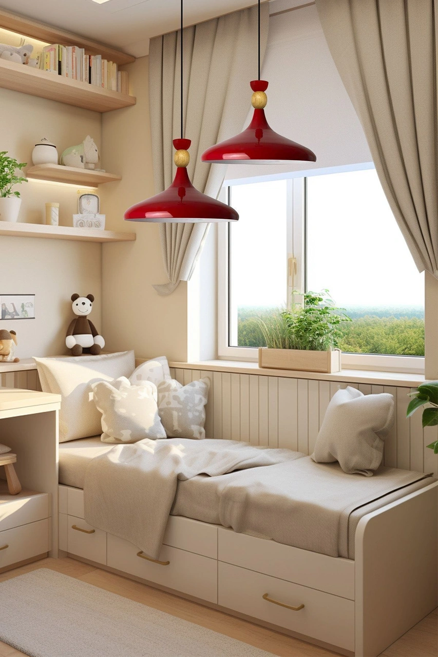 Kırmızı Ahşap Şapka Tekli Avize Sarkıt Salon Mutfak Cafe Butik Lamba Aydınlatma Avizeler Kırmızı