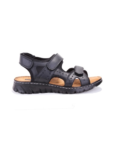 Dagoster Dma77-051 Siyah Ortopedik Günlük Erkek Deri Sandalet Siyah