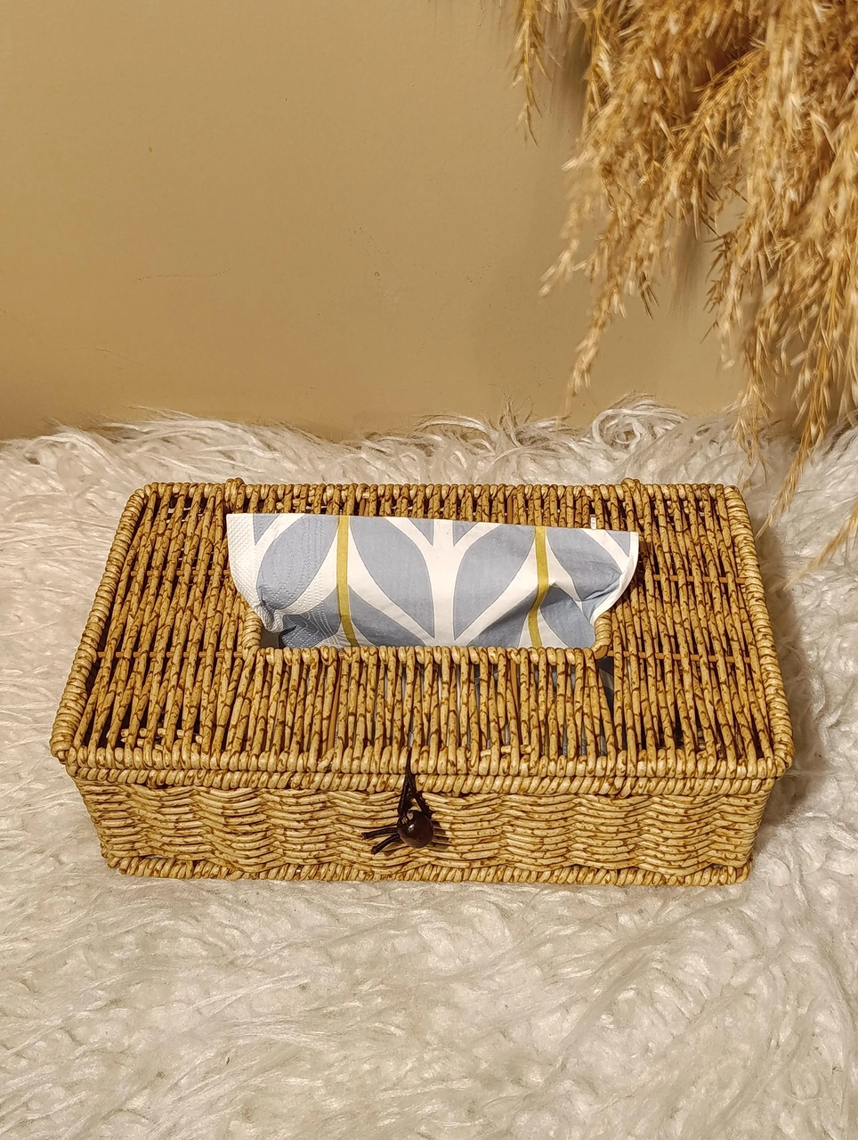 Hasır Rattan Kapaklı Dikdörtgen Organizer / Peçetelik Diğer