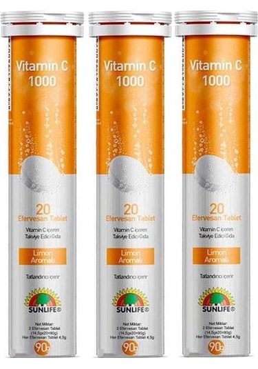 Sunlife Vitamin C 1000 mg 20 Efervesan Tablet x 3 Adet
