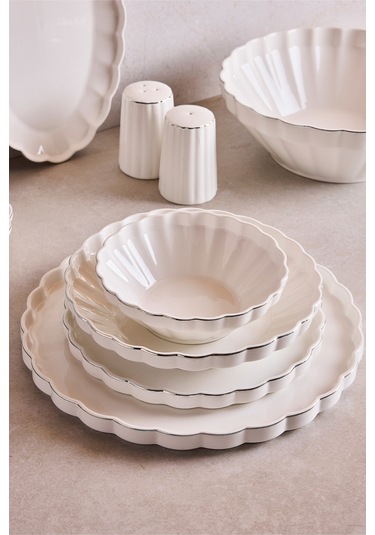 İstanbul Platin 29 Parça 6 Kişilik Porselen Yemek Takımı Beyaz Beyaz