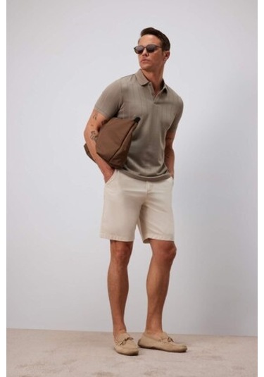 Defacto %100 Pamuk Regular Fit Gabardin Bermuda Şort C7684ax25sper117 Ekru