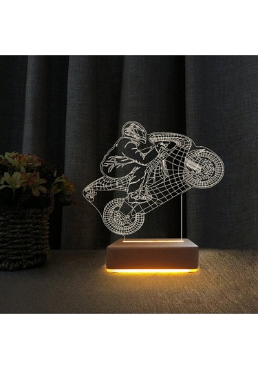 3d Ilizyon Led Lamba Motorcu Tasarım Lambası
