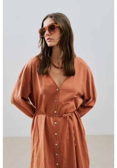 Dokulu Düğmeli Uzun Tunik Tarçın Tarçın