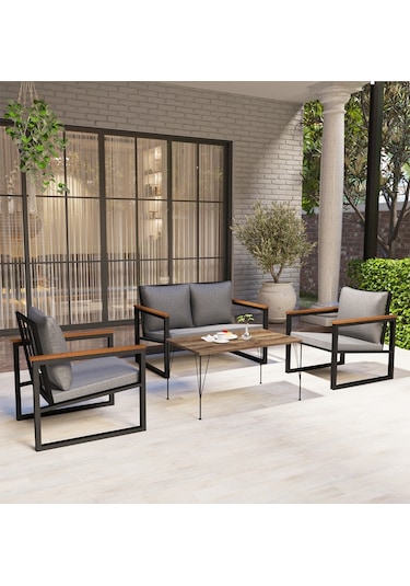 Avvio Newyork Bahçe Mobilyası 2-1-1 Bahçe Takımı Balkon Takımı Teras Mobilyası Siyah