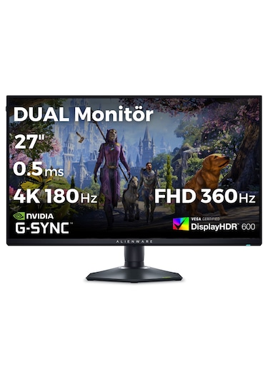 Dell Alienware AW2725QF 27" 0.5 MS 4K 180 Hz - FHD 360 Hz G-Sync IPS Dual Gaming Monitör