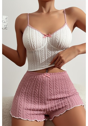 Merry See Özel Kumaş Askılı Şortlu Pijama Takımı Çok Renkli