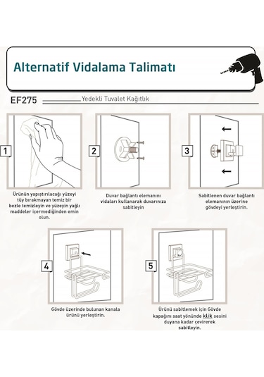 Teknotel Yapışkanlı Yedekli Tuvalet Kağıtlık Krom Ef275