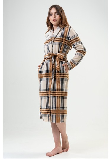 Kadın Uzun Şal Yaka Kahve Polar Sabahlık C4t3n0o102 001