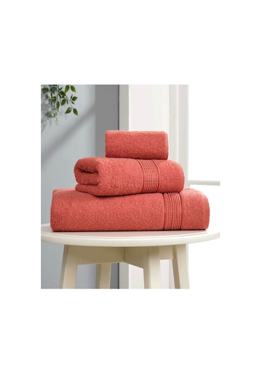 3 Parça Ekonomik Banyo Havlu Seti Pamuklu Ezgi Kiremit