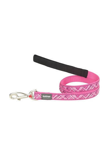 Reddingo Flanno Desenli Pembe Uzatma Köpek Tasması 20 Mm Pembe