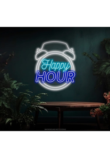 Twins Led Happy Hour Yazılı Saat Figürlü Neon Tabela Mavi Model:model:27283366
