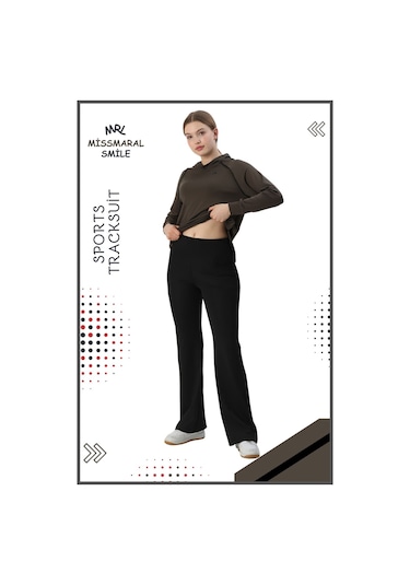 Kadın Spor Eşofman Takım İspanyol Paça Çift Cepli Alt &kapüşonlu Kanguru Cepli Üst Haki Rengi 3053 Haki