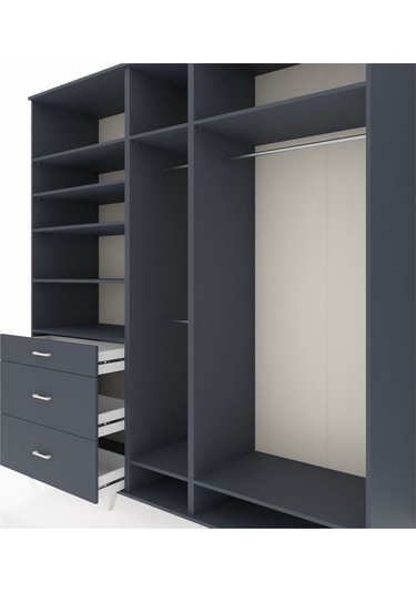 Kronos Dolap 9 Raflı 3 Çekmeceli 3 Askılı 220x59x243 Antrasit-antrasit/antrasit Antrasıt/antrasıt