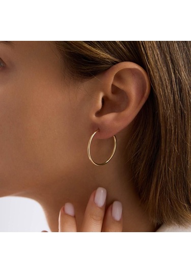 14k Altın Halka Küpe 1,2 Mm 2.8 Cm Gizli Kilit T14301 Renkli