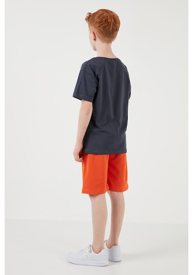 Lela Pamuklu Regular Fit Bisiklet Yaka Şortlu Alt-Üst Erkek Çocuk Takım 6212016 Füme