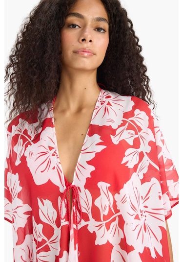 DeFacto Regular Fit Tropikal Desenli Şifon Plaj Kimono-Fall in Love E8221AX25SPRD117