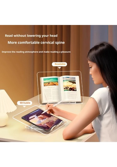 Topshop1 1 Adet Şeffaf Akrilik Kitap Standı 34 Cm X 24 Cm Ayarlanabilir Masaüstü Okuma Tutucu İpad Uyumlu Destek