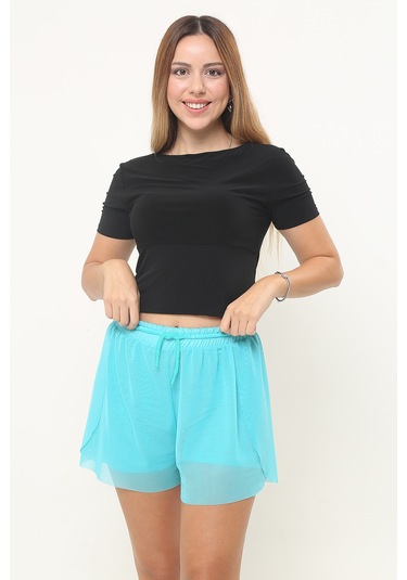 Kadın Turkuaz Kumaş Bol Kesim Spor Şort Turkuaz