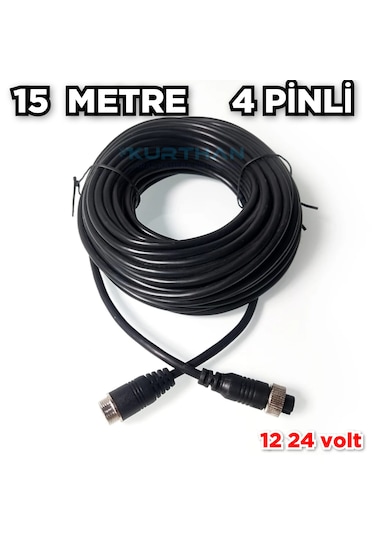 4 Pinli 15 Metre Ticari Araç Kamera Kablosu 12-24 Volt