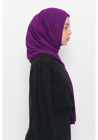 Hazır Pratik Geçmeli Lüks Düz Penye Şal Çapraz Hizalı Açık Mürdüm