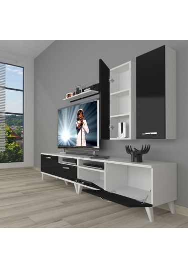 Decoraktiv Eko 5220d Slm Retro Tv Ünitesi Tv Sehpası Beyaz - Siyah
