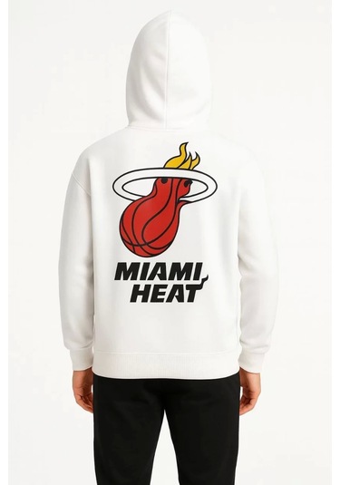 Üç İplik Kapüşonlu Ön Ve Arka Baskılı Sweatshirt Hoodie - Beyaz Beyaz