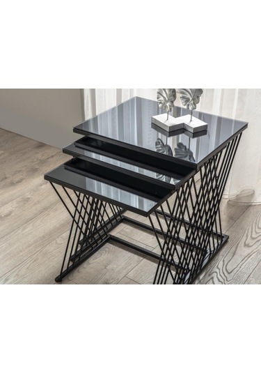 Vienna Siyah Metal Ayaklı,Füme Aynalı Zigon Sehpa