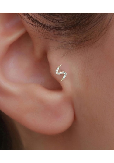 14 Ayar Altın Kıvrımlı Tragus Piercing Sarı Altın
