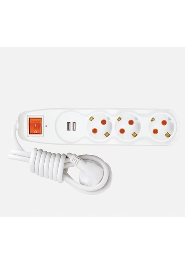 Nilson Anahtarlı Akım Korumalı Üçlü Grup Priz Çift Usb 3 Lü 1.5 Mt