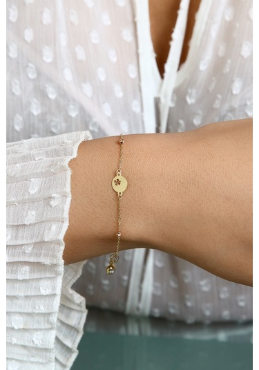 14 Ayar Altın Dorika Yonca Bileklik - 17 Cm / Yonca - Sarı Sarı Altın