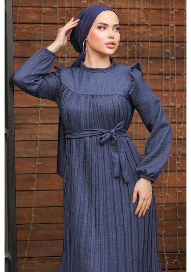 Fırfırlı Pilise Elbise 777 - Lacivert