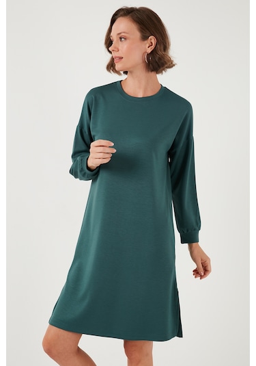 Lela Modest Oysho Kumaş Relaxed Fit Yırtmaçlı Bayan Tunik 5865878 Nefti