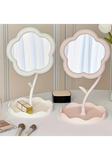Willowhaven Lihangstar Çiçekli Pembe Aynalı Tuvalet Masası - Ayaklı Ayarlanabilir Dekoratif Makyaj Aynası Pembe