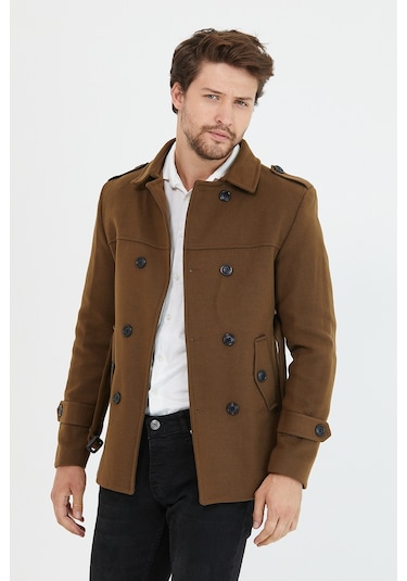 Mero Life Erkek Taba Kemerli Kaşe Kaban Trenç Model Taba