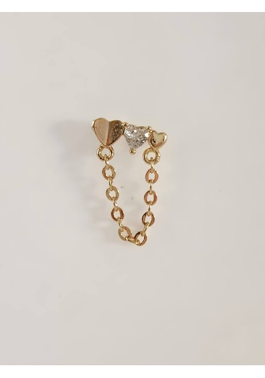 Eva Takı Store Kalp Zincir Sallantılı Model Kıkırdak Tragus Helix Piercing Gold Altın Renk Küpe Altın
