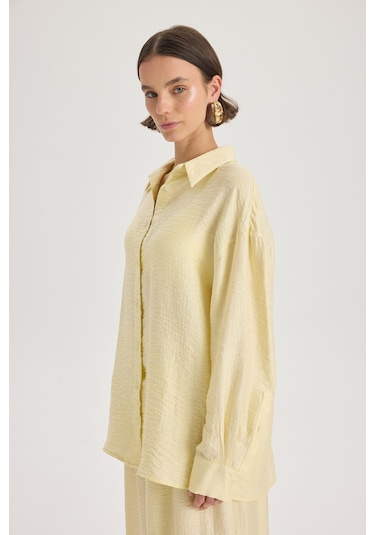 Mai Collection Mai Studios Co. Yovena Düğme Detay Sarı Oversize Gömlek sarı