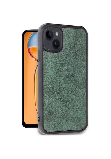 Apple, Uyumlu iPhone 14 Kılıf Aras Deri Kapak - Koyu Yeşil