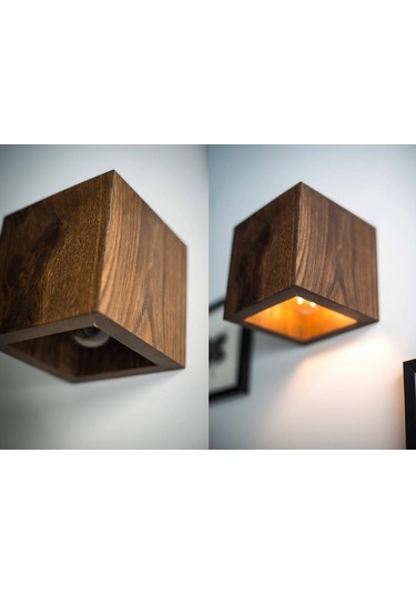 Dcrthuma Yansıtma Tasarımlı Çift Yönlü Ahşap Salon Duvar Aplik Koyu Kahverengi