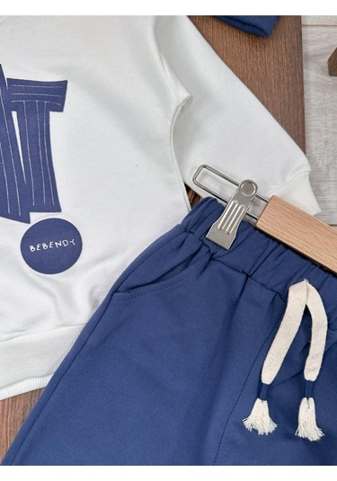 Hi Baskılı Bereli Armalı Oversize Erkek Bebek Takım Lacivert
