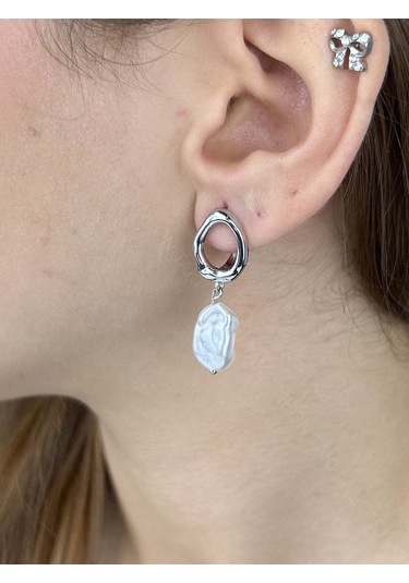 İncili, Paslanmaz Çelik Küpe 585, Gümüş Renk Gümüş