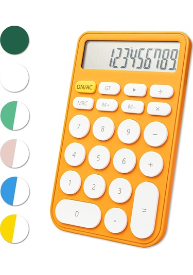 Aubyhe Küçük Mini Sarı Hesap Makinesi - 12 Bit Ekran, 2+ Yıl Pil Ömrü, Kaymaz Önlüğü, Otomatik Kapanma - Ofis & Öğrenci İçin Taşınabilir Sarı