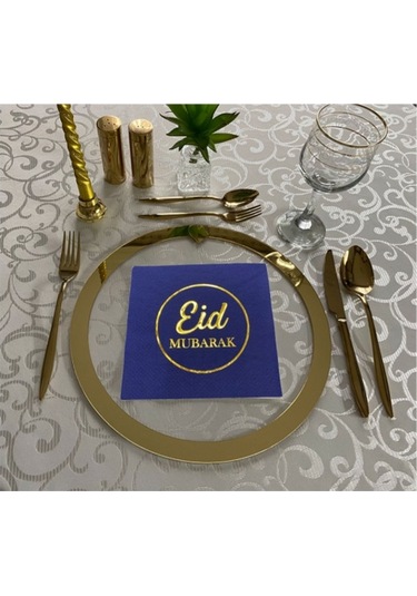 Gold Yaldızlı Lacivert Eid Mubarak Ramazan Peçete 33x33